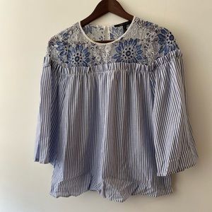 BCBG Max Azria Lace Embroidered Striped Top XXS